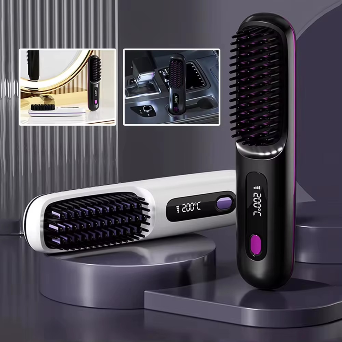 Spazzola lisciante wireless PRO 200°C – versione nera e bianca con display LCD