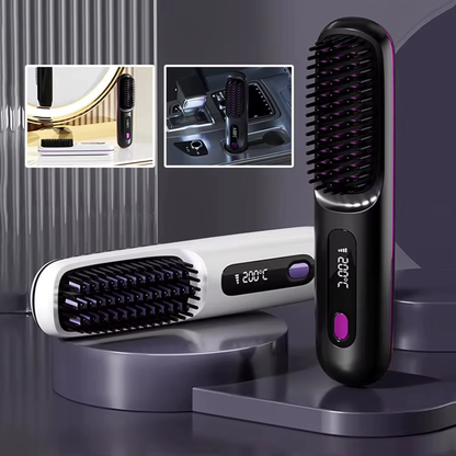 Spazzola lisciante wireless PRO 200°C – versione nera e bianca con display LCD